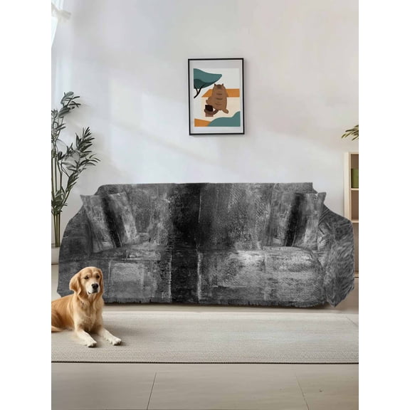 Gray Sofa Covers for 2-3 Cushion Couch L-Shaped Sectional, Retro Oil Painting Modern Abstract Art Aesthetics Washable Sofa Covers Slipcover for Living Room Furniture, Couch Cover Blanket 71"x134"
