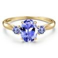 thumbnail image 3 of Gem Stone King 10K Yellow Gold Blue Tanzanite 3-Stone Ring for Women | 1.46 Cttw | Oval 8X6MM | Gemstone December Birthstone | Size 9, 3 of 6