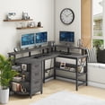 thumbnail image 2 of 67" L Shaped Home Office Desk with LED Lights and Power Outlets, Gaming Desk with Drawers and Shelves, Gray Finish, 2 of 7