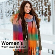 REDESS Winter Scarf for Women Soft Plaid Pattern Cozy Warm Tassel Blanket Shawl Wrap,Plaid Blue