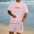 thumbnail image 2 of Men'S Waffle Shirt and Shorts 2 Piece Set, Short Sleeve Hooded Shirt and Beach Shorts Set Athletic Running Gym Outfits (Pink,M), 2 of 5