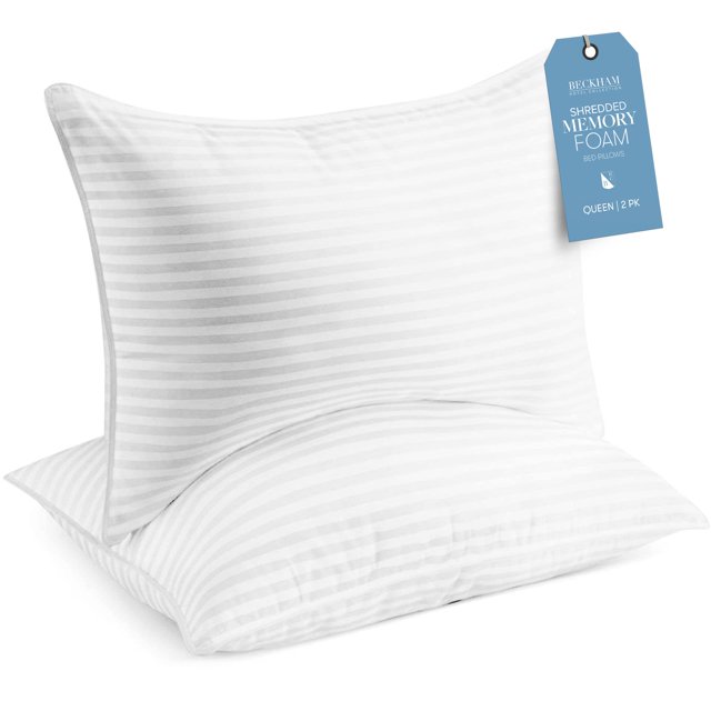 Beckham Hotel Collection Juego de 2 almohadas de espuma viscoelástica tamaño Queen/estándar – Almohada refrescante de espuma triturada para personas que duermen boca abajo o de lado