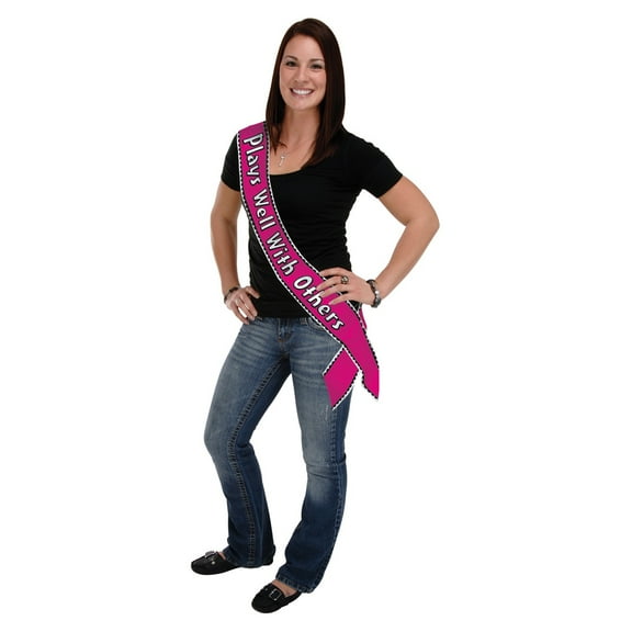 Beistle Club Pack of 6 Pink and White Plays Well With Others Satin Sash 33"
