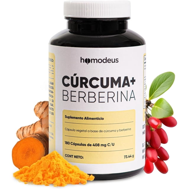 Cúrcuma 700 mg + Berberina 500 mg | Suplemento Alimenticio para Rutina Diaria y Bienestar | Cápsulas Veganas con Extractos Vegetales Concentrados | Uso en Casa u Oficina | 180 Cápsulas | Homodeus