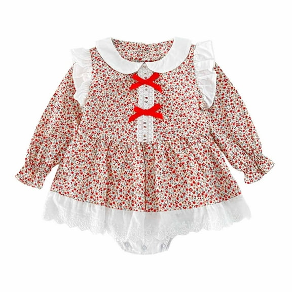 Odeerbi Baby Girls Fall Winter Long Sleeve Romper Jumpsuit Cotton Baby Clothes Baby Spring Round Neck Floral Lace Bodysuits White