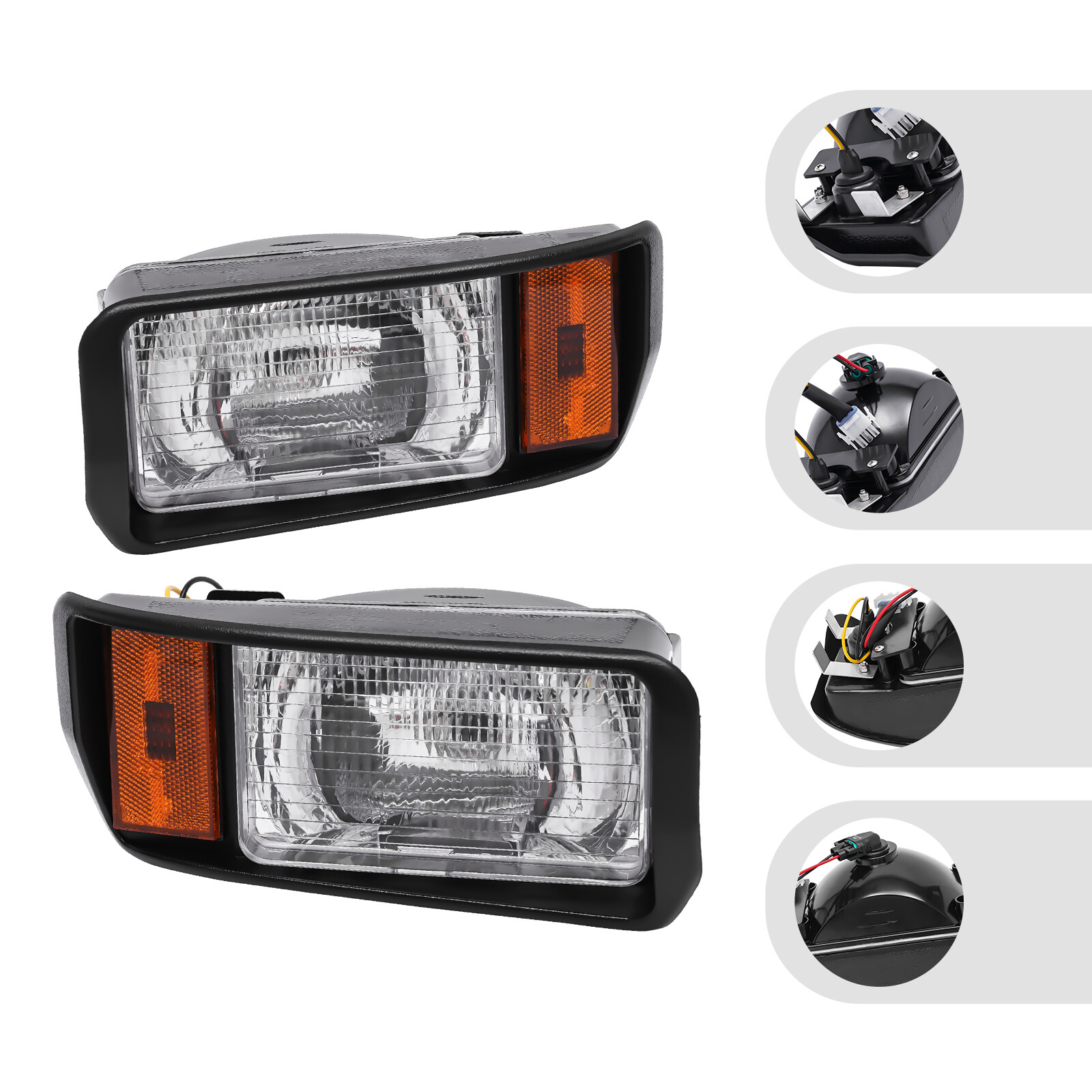 Headlights For Club Car DS Factory Size Halogen Headlamp Driver & Passenger Side Black 10.23*4.94