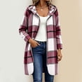 thumbnail image 4 of Gamivast Hooded Shacket for Women Plaid Flannel Long Sleeve Full Zip up Checkered Long Jacket Casual Lightweight Outerwear Fall Winter Essential Everyday Outfits Purple XXL, 4 of 7