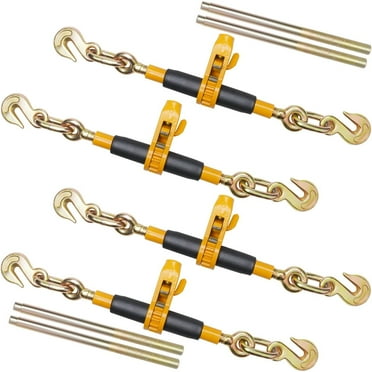 STAWAY Heavy Duty Ratchet Chain Binder - 12000 lbs Load Limit with G80 Hooks - 3/8"-1/2" Durable Tie Down for Flatbed Truck Trailer - Labor-saving Anti-skid Handle - 4 Pack for Safe Transport