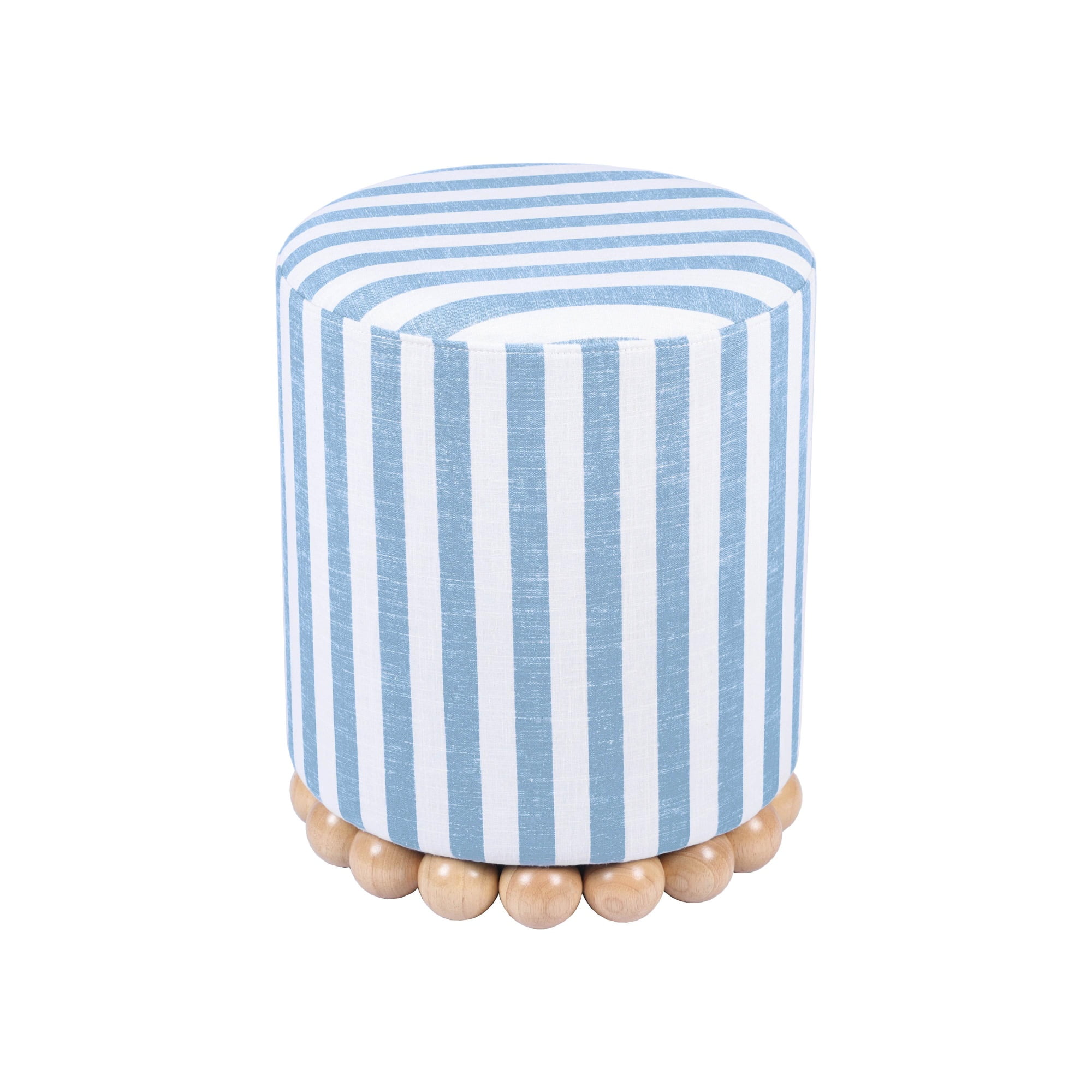 Dex Pastel Blue Striped Linen Ottoman
