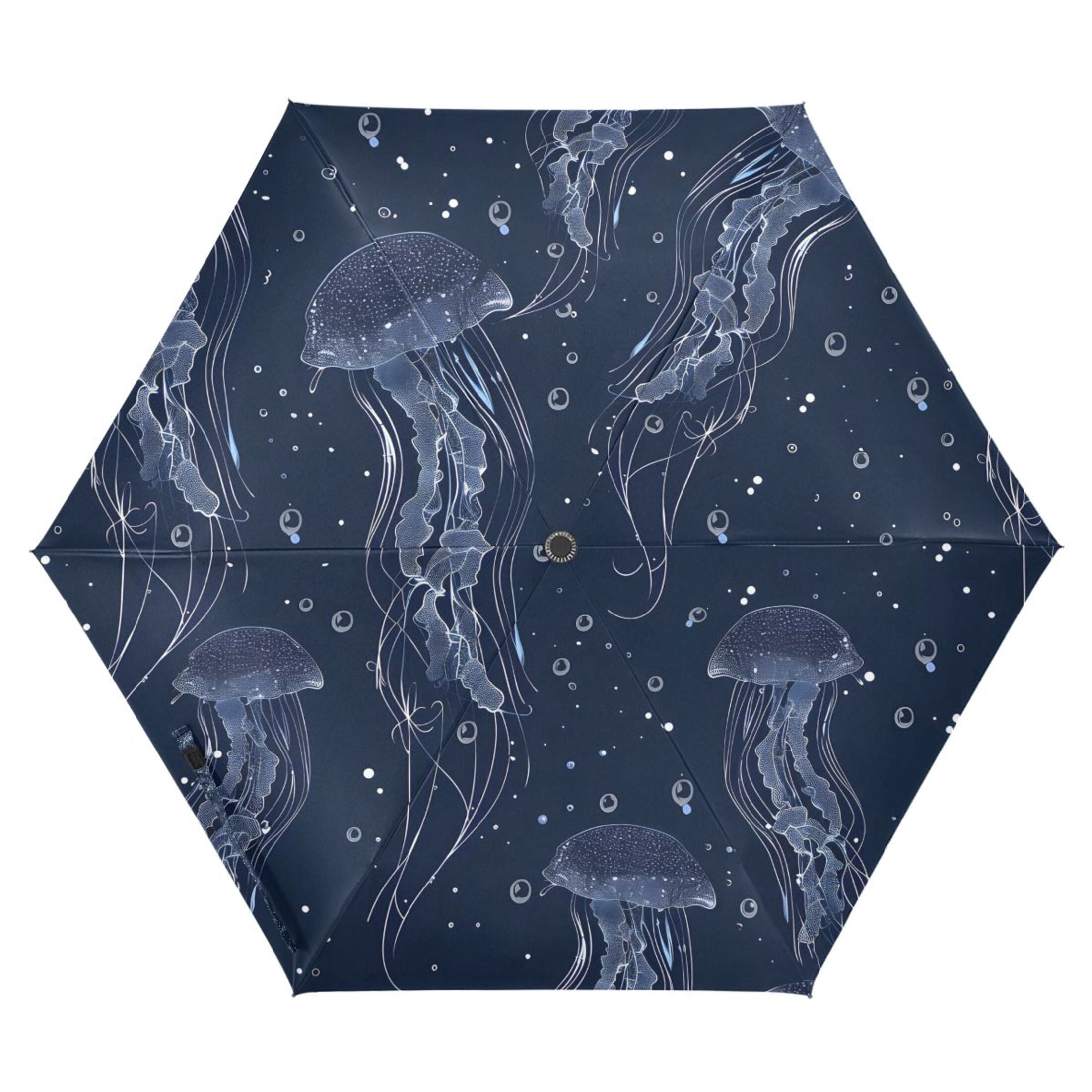 Jellyfish in Sea Compact Sun Umbrella Windproof Travel Umbrellas for Rain Strong Portable UV Protection
