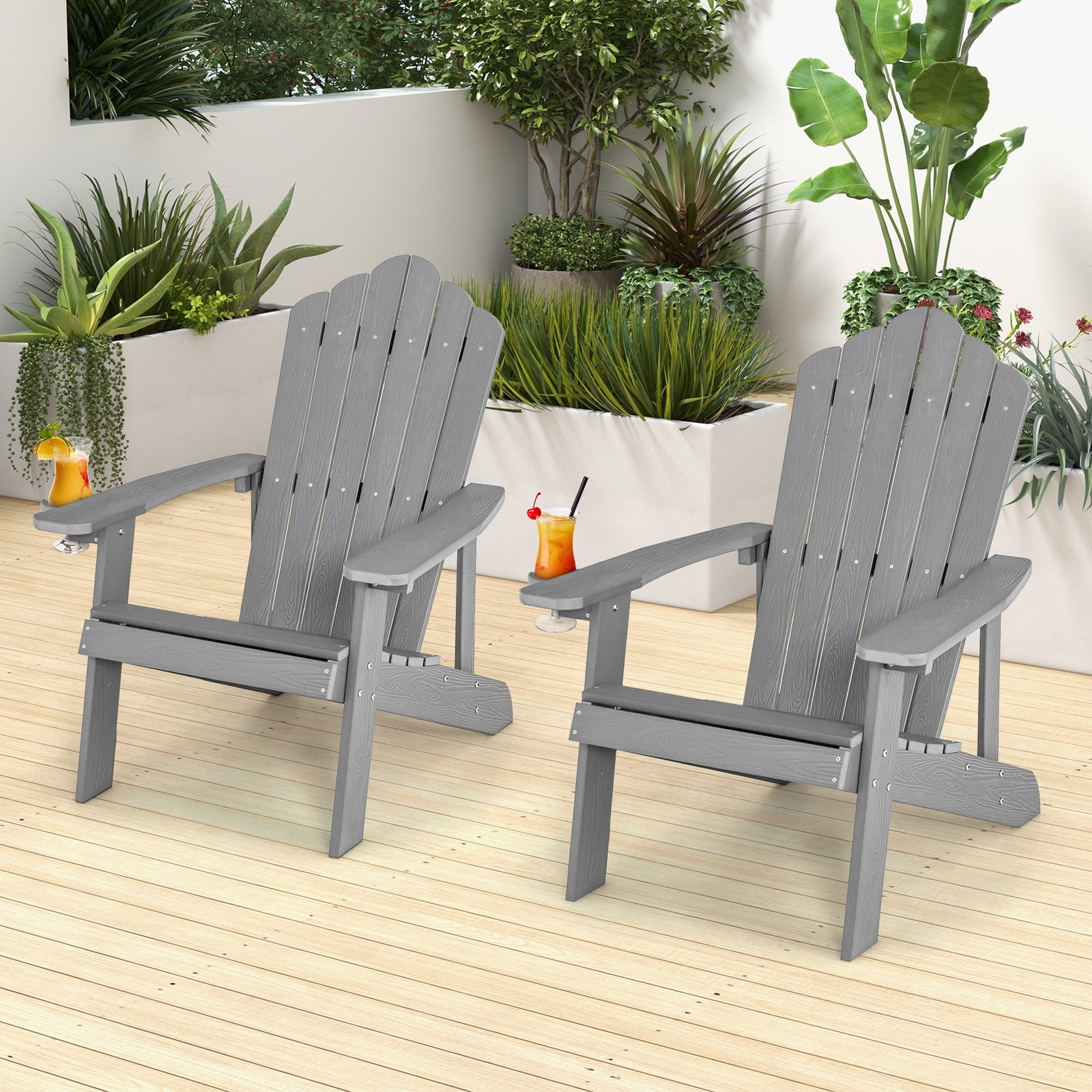 Topbuy 2PCS Adirondack Chair HIPS Adirondack Chair w/Cup Holder