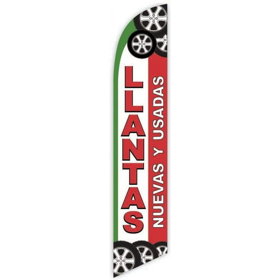 Cobb Promo Llantas Nuevas y Usadas White/Red Advertising Feather Flag 12ft - Replacement Flag Only Without Poleset