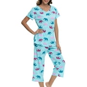 Hauts de vêtements de nuit pour femmes avec pantacourt Ensembles de pyjama