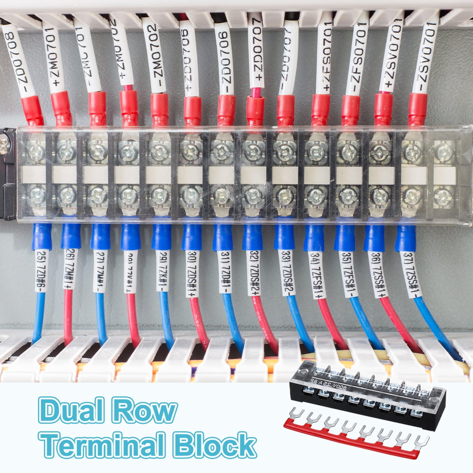 Uxcell 4 Pcs Dual Row Terminal Block, 600V 25A 8 Positions Screw Terminal Block with 4PCS Pre-Insulated Barrier Strips for Power System, Home Appliances
