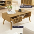 thumbnail image 5 of Mid Century Modern&nbsp;Coffee Table&nbsp;with Storage,&nbsp;Living Room Center Table with Slatted Panel Drawer, Fluted Wood Coffee Table with Open Shelf for Living Room, Oak, 5 of 8