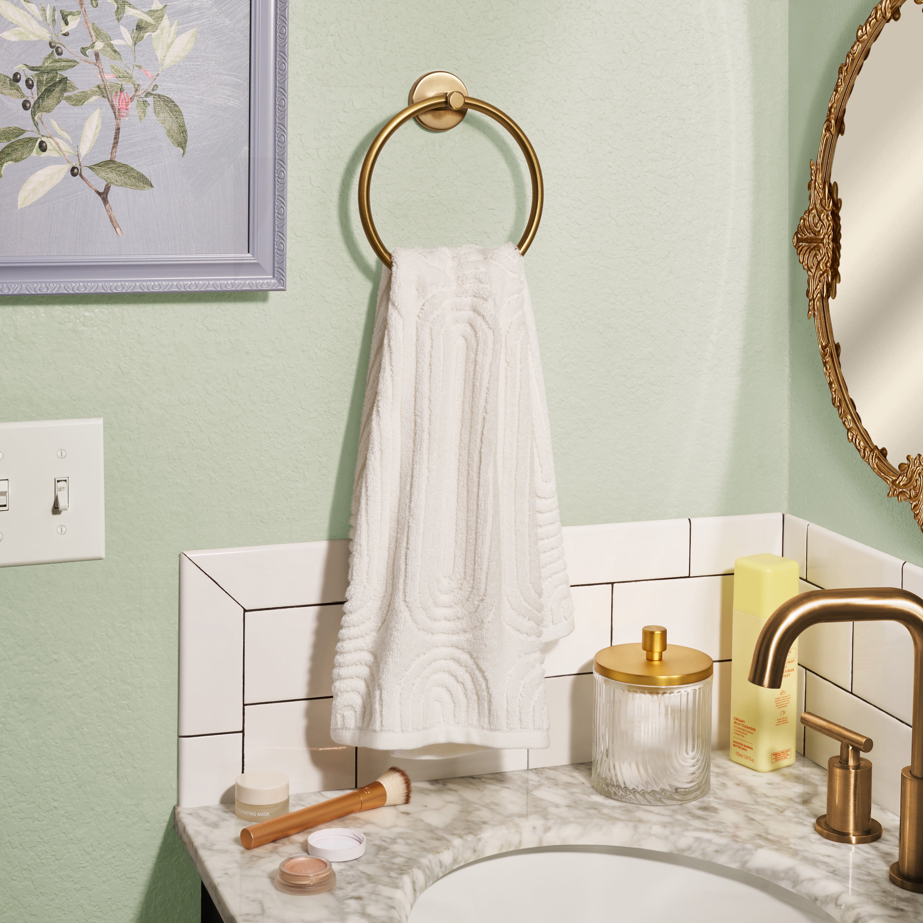 Beautiful by Drew Barrymore Textured Hand Towel, Soft 100% Cotton, Off White