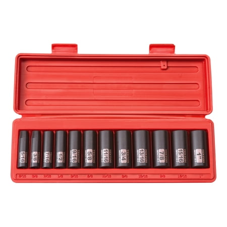 TEKTON 3/8 Inch Drive Deep 6-Point Impact Socket Set, 12-Piece (5/16-1 in.) |