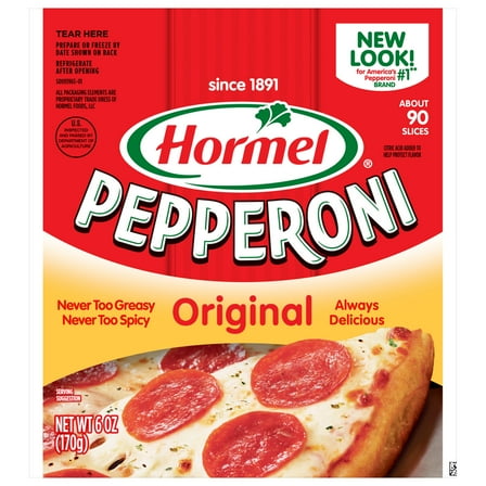 HORMEL Pepperoni, Pizza Topping, Gluten Free, Original, Refrigerated, 6 oz Plastic Resealable Package