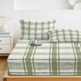 thumbnail image 6 of Queen Size Fitted Sheet Set - Sage Green Plaid 3 Piece Bedding Sets 16" Deep Pocket Fitted Sheet with 2 Pillowcases, Gingham Check Minimalist Grid Farmhouse Brushed Microfiber Hotel Luxury Bed Sheets, 6 of 9