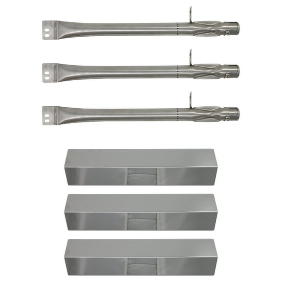 3-Pack BBQ Gas Grill Tube Burner & Heat Shield Plate Tent Replacement Parts for Brinkmann 810-4457-F - Compatible Barbeque Stainless Steel Pipe Burners & Flame Tamer, Guard, Deflector, Flavorizer Bar