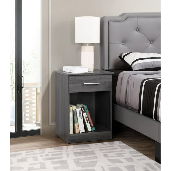 Cterwk Nightstand with 1 Drawer and Open Shelf, Gray