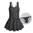 thumbnail image 5 of Xixirimido Black Leopard Cheetah Print Modest Girls’ Swimwear One Piece – Hawaiian Skirted Bathing Suit with Built-in Shorts, Sleeveless UPF 50+ Swimsuits, 10-11 Years, 5 of 7