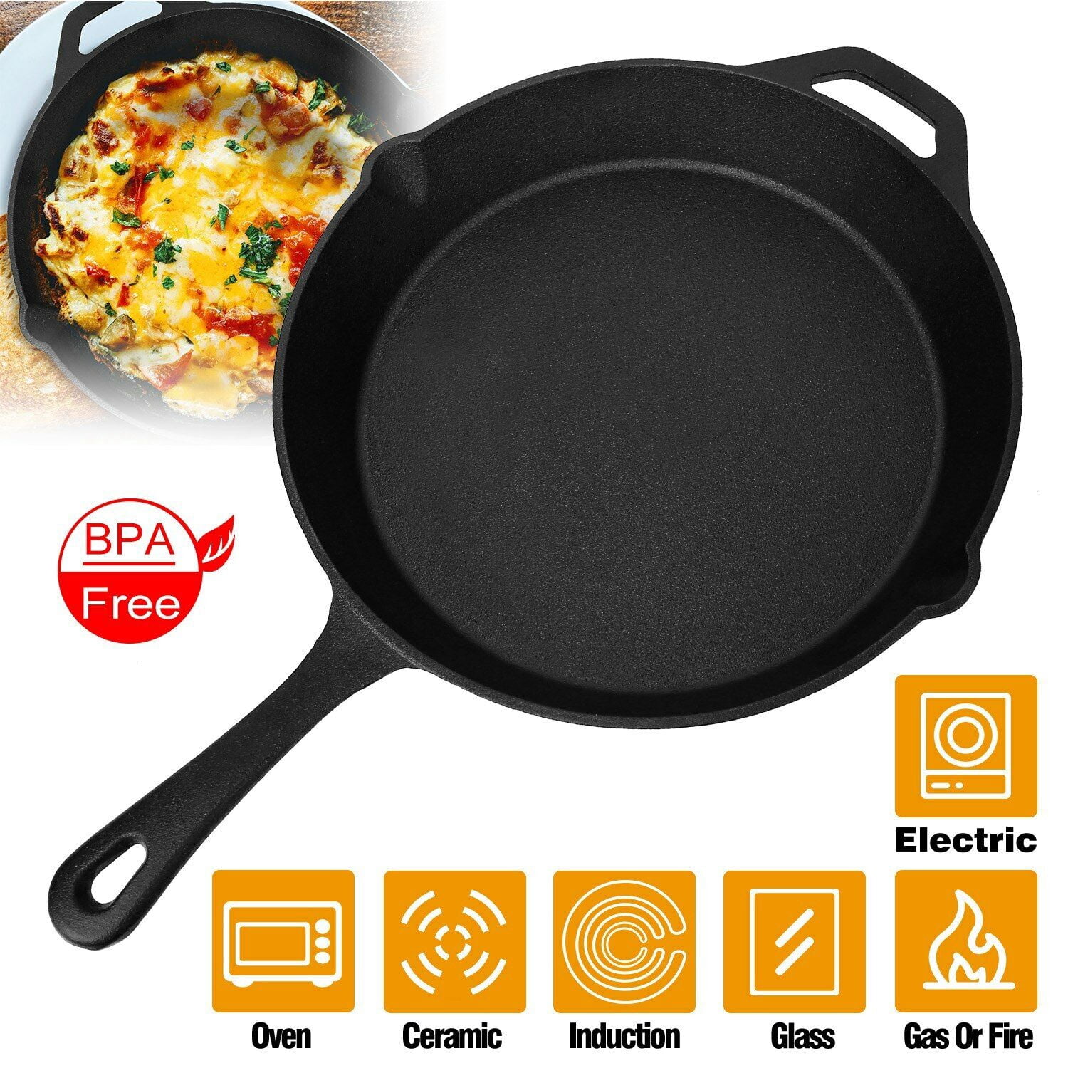 12" Nonstick Frying Pan Aluminium Cast Iron Skillet Kitchen Cooking ...