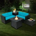 thumbnail image 3 of Topbuy 5-Piece Outdoor Patio Furniture Set with 50,000 BTU Propane Fire Pit Table Patio PE Wicker Conversation Set with Cushions Storage Box and Tempered Glass Coffee Table Turquoise, 3 of 9