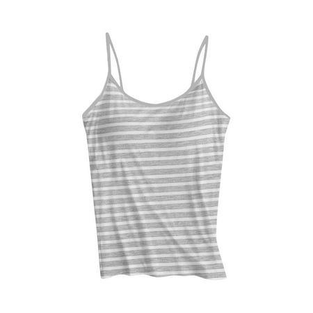 Teocary No Underwire Womens Bras No Underwire Built In Bra Tank Tops For Women 2024 Summer Casual Strap Camisole Plus Size Padded Workout Tops Savings Gray S