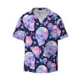 thumbnail image 5 of Picia crystal Skull flower Men's Linen Shirts Short Sleeve Cuban Beach Shirts Casual Shirts Button Down Shirt for Men Beach Summer Wedding Shirt-3X-Large, 5 of 7