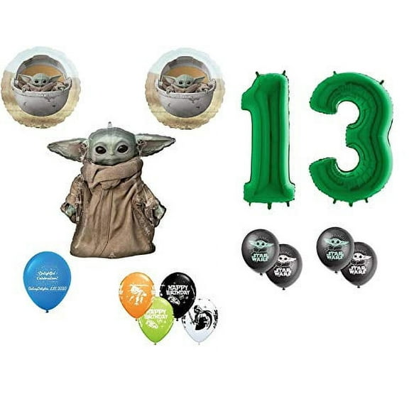 13th Birthday Baby Yoda The Child Mandalorian Star Wars Party Balloon 13 Piece Bouquet Birthday Party