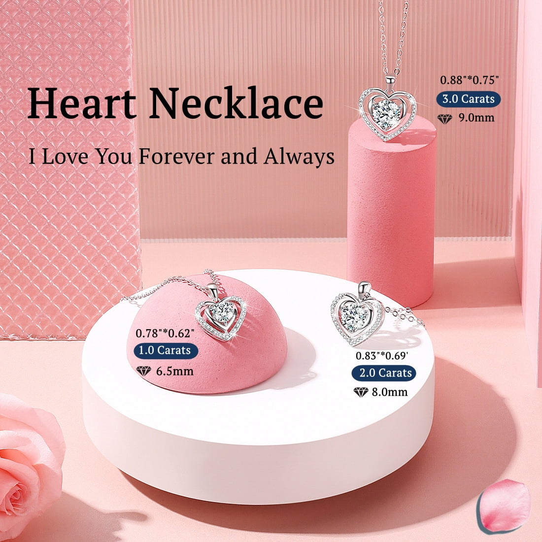 Heart Pendant Necklace for Women , 3CT Moissanite I Love You ,Silver Pendant Jewelry , Anniversary Birthday Christmas Valentine Gifts for Wife, Girlfriend, Daughter, Mom