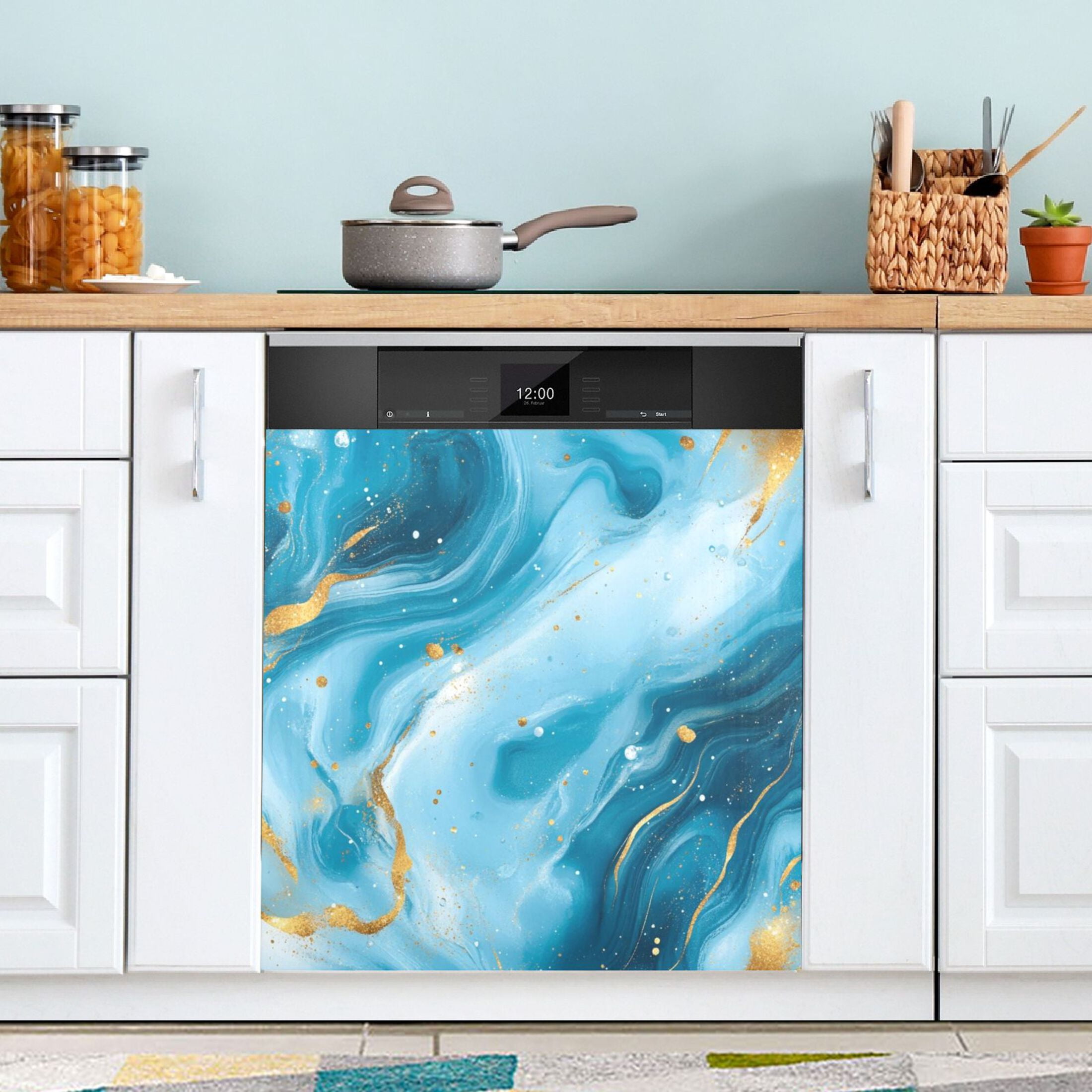 Dishwasher Magnetic Sticker 23x26 Inch Refrigerator Magnetic Sticker Washing Machine Magnetic Sticker Kitchen Panel Magnetic Sticker Home Decor Pretty Blue Marble Pattern