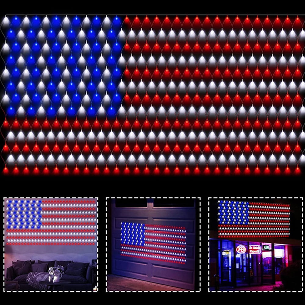 Details about   American Flag LED String Lights 390LED Large USA Flag Net Light Hanging USA Flag 