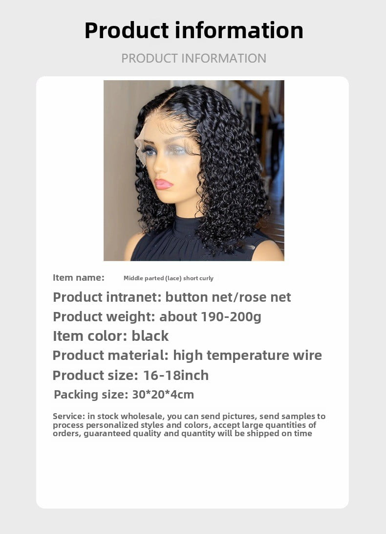 European and American women's small roll synthetic short wig black fluffy natural fashion front lace full head cover Wigs