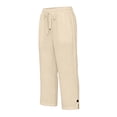 thumbnail image 5 of Petite Capris for Women with Pockets Linen Lightweight Dressy Casual Wide Straight Leg Elastic Waist Cropped Pant Summer Pull on Ladies Palazzo Capri Pants Beige L, 5 of 8