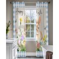 thumbnail image 4 of Happy Easter Bunny Sheer Curtains 84 Inch Length 2 Panels Set for Living Room/Bedroom, Spring Floral Burlap Blue Plaid Kitchen Curtains Grommet Semi-Sheer Curtains Drapes Window Treatments 52"x84"x2, 4 of 7
