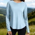 thumbnail image 2 of OIOLOYJM Women's Lightweight Long Sleeve T-Shirt Buttery Soft Loose Curved Hem Breathable Workout Yoga Tops Summer Basic Crewneck Athletic Running Shirts Light Blue M, 2 of 6