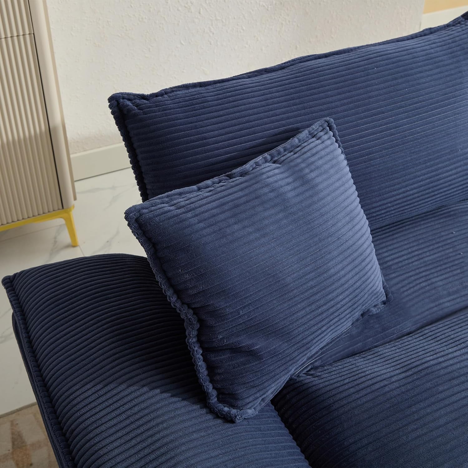 AENKYO 84" Corduroy Loveseat Sofa with Pillows, Modern 2-Seater Couch for Living Room,Blue