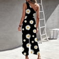 thumbnail image 4 of Winter Tank Jumpsuit for Women Smocked Wide Leg Rompers with Pockets Bohemian Ruffed O-Neck Straight Leg Capri Overalls, 4 of 5