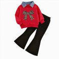 thumbnail image 4 of Toddler Baby Girls Outfits 24 Months 2T 3T 4T 5T 6T 7T Girls Fall Winter Clothes Toddler Girls Ruffle Long Sleeve Cute Top Jeans Bell-bottomed Pants 2PCS Set Red Size 5-6 Years, 4 of 4