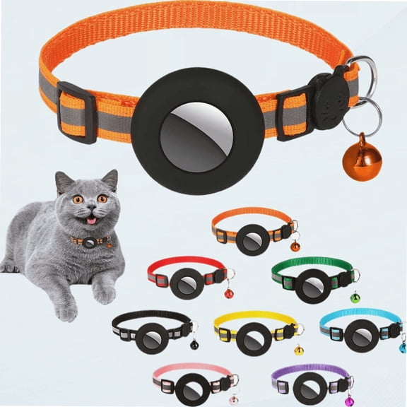 Airtag Cat Collar Breakaway, Reflective Collars with Apple Air Tag GPS Holder and Bell for Kittens and Puppies (Orange)