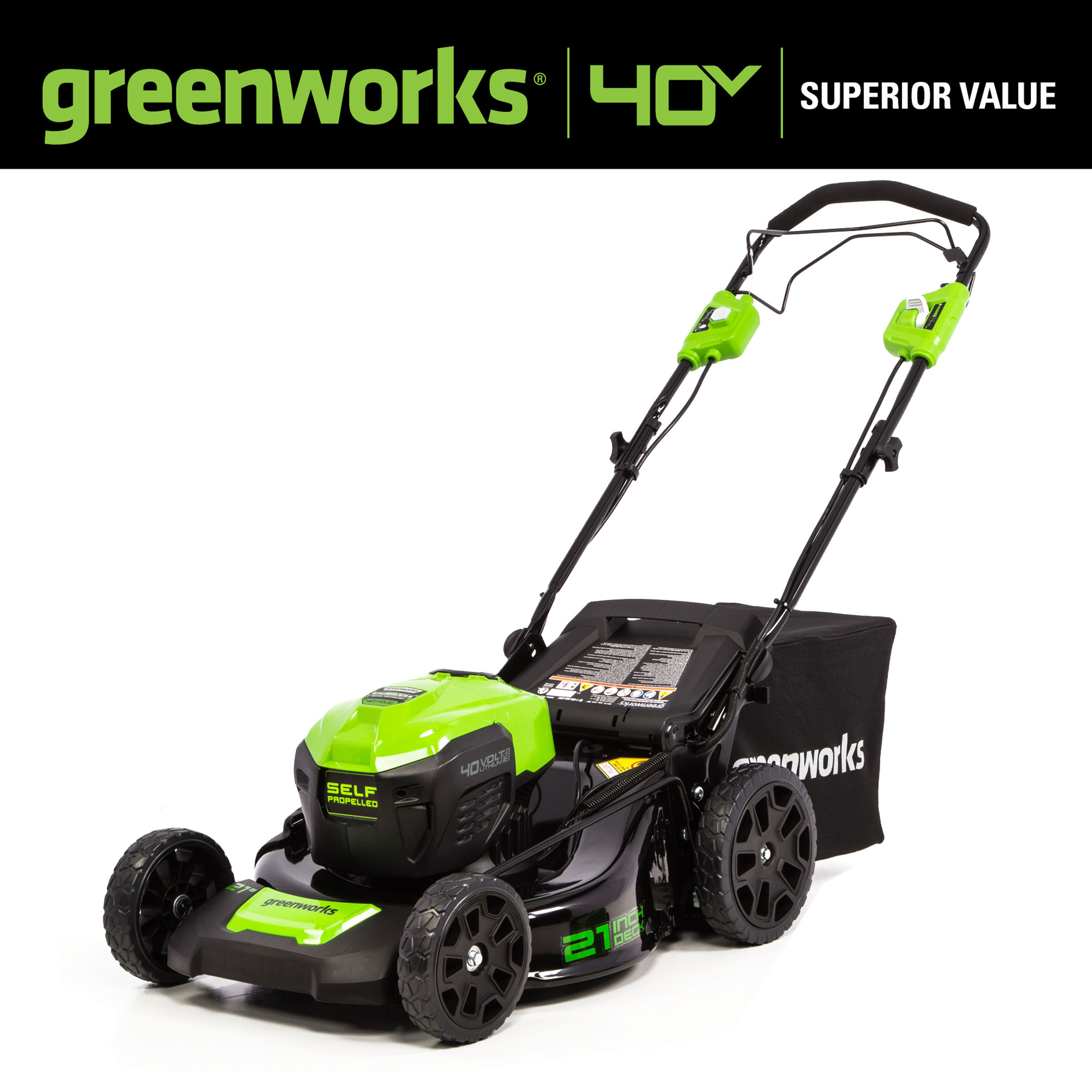 Greenworks 21" 40 Volt Battery Powered Self-Propelled Walk-Behind Mower, Battery Not Included - image 3 of 12