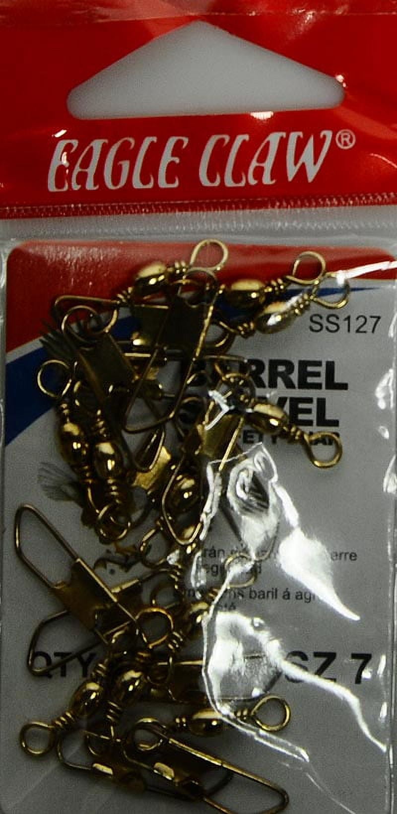 (3 pack) Eagle Claw Barrel Swivel with Safety Snap, Brass, Size 7