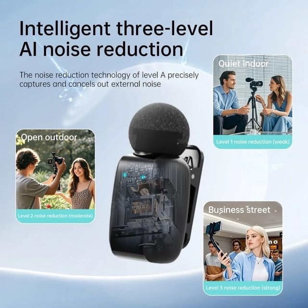 SUWU DT-MiniMic Wireless Lavalier Microphone | Ultra-Compact 5g | 30H Battery with Charging Case | 3 Levels AI Noise Cancellation | 32kHz / 16-bit | 328ft Range Clip-On Mic for for iPhone Android PC