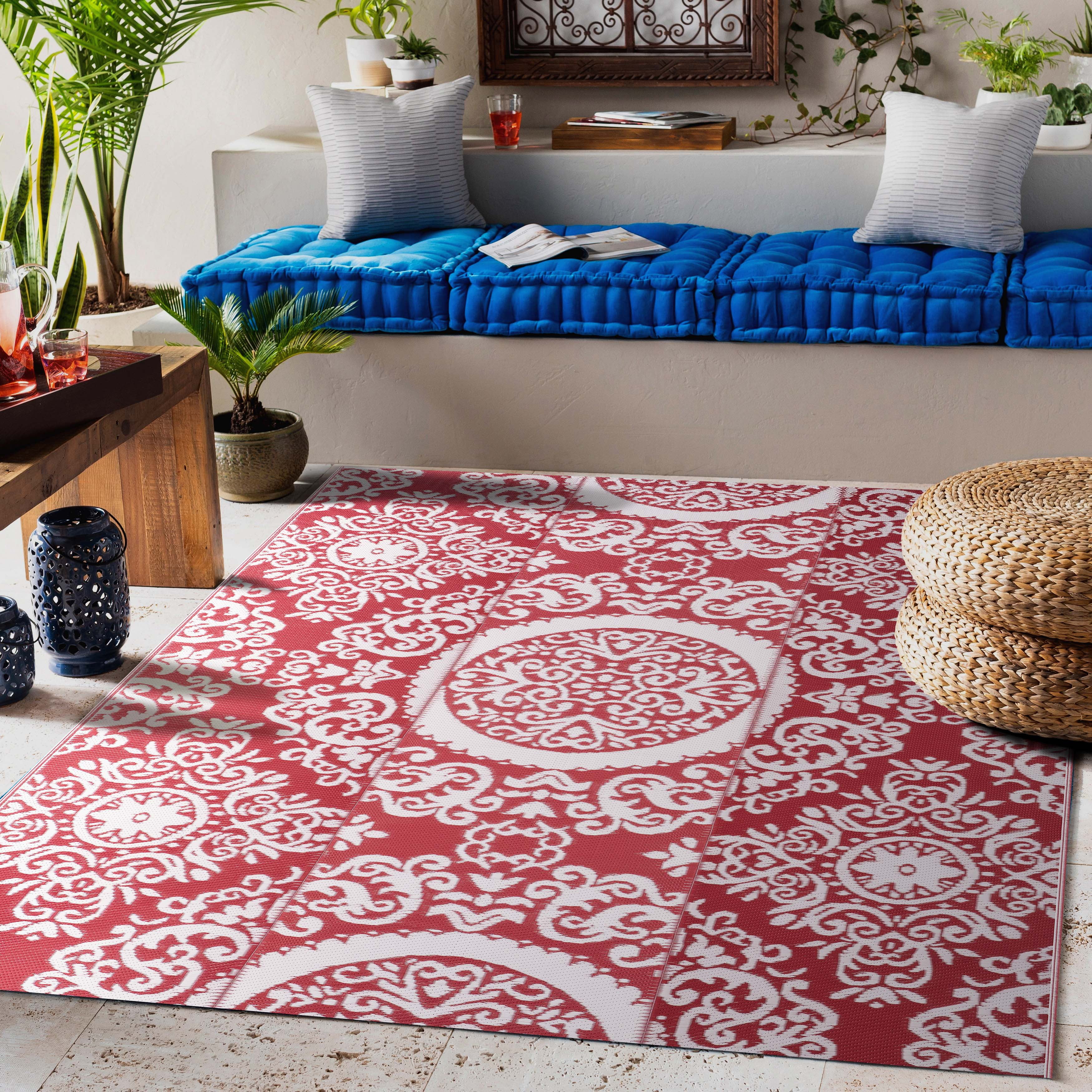 Nuu Garden 6'x 9' Outdoor Rug, Waterproof Patio Mat, Plastic Straw Foldable Area Rug, Indoor Outdoor Carpet, Patio Rugs, Red