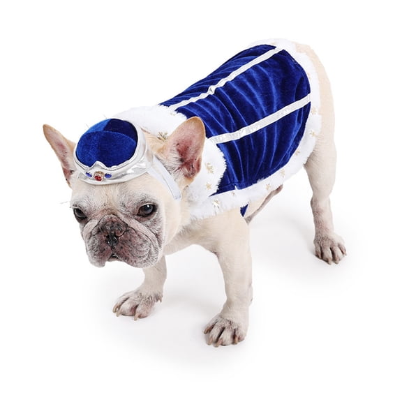 Halloween Christmas King Dog Costume, Royal Blue Cape and Crown Hat Dog Halloween Costumes, Fancy Pet Halloween Costumes, King Dog Costume for Party Photoshoot (Blue)