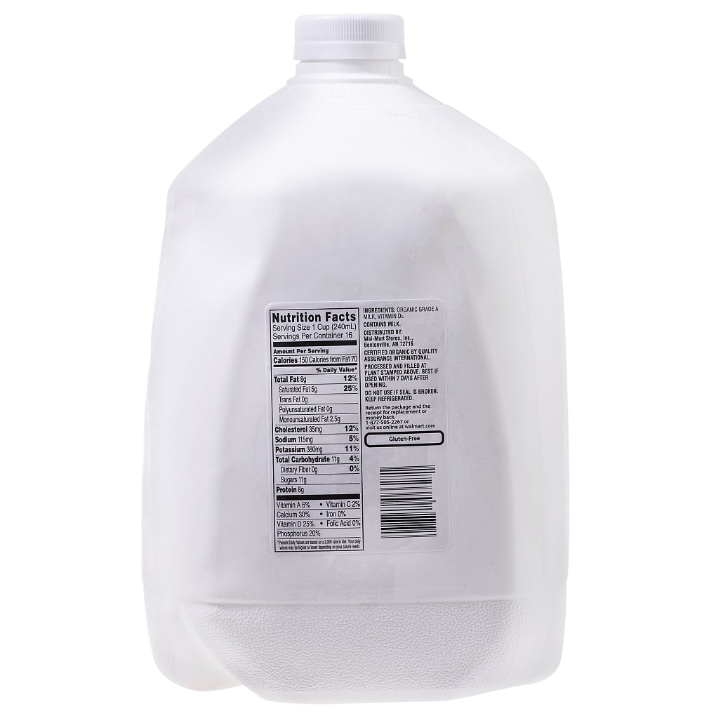 Great Value Organic Whole Unflavored Milk, 1 Gallon