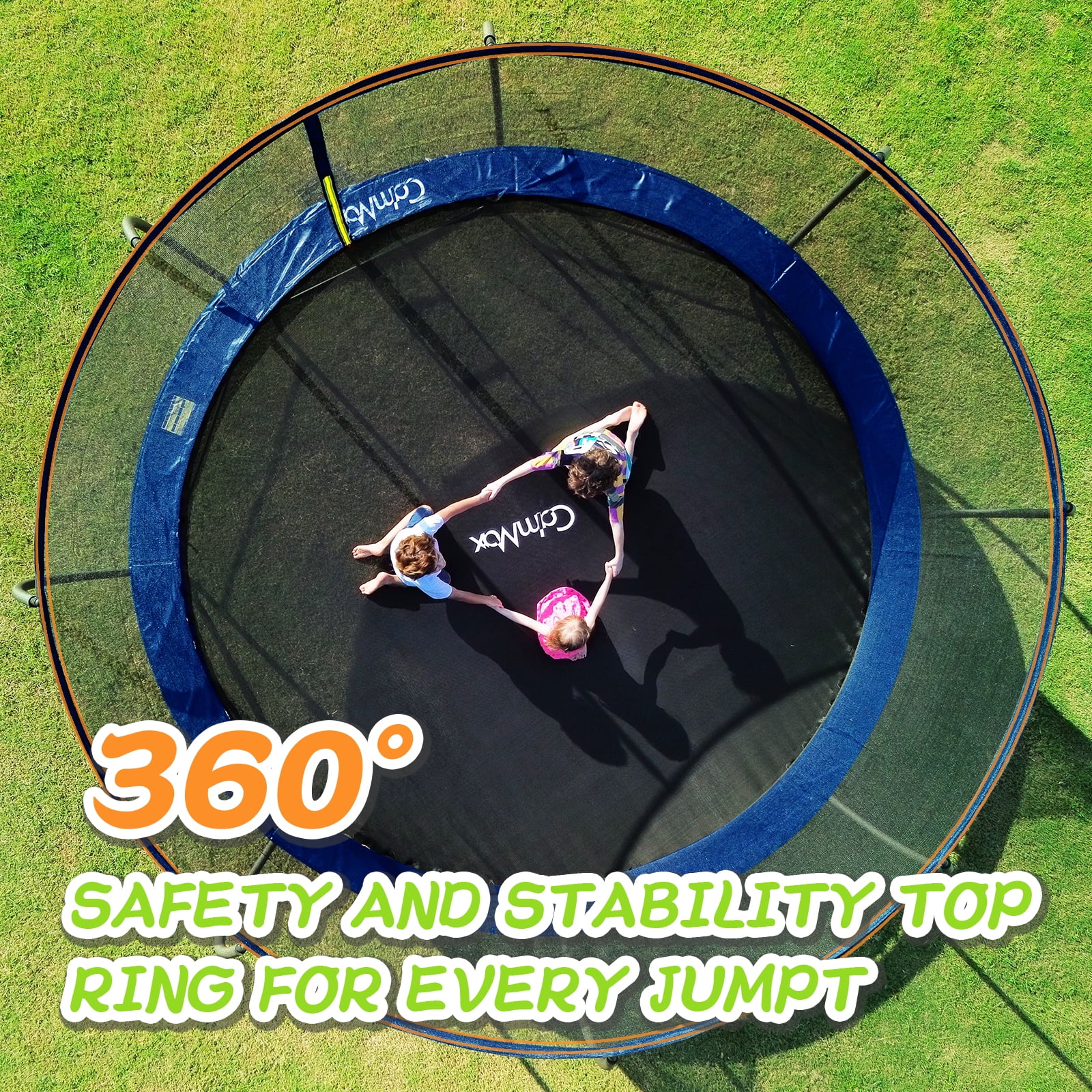 CalmMax 12FT Trampoline with Safety Enclosure & Weather Cover – ASTM Certified, Heavy-Duty Outdoor Trampoline with Ladder – for Kids & Adults, Blue