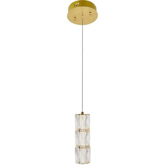 Pemberly Row Contemporary Royal Cut Crystal LED Pendant in Gold